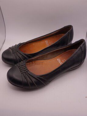 Natural Soul by Naturalizer Black Leather Bama Flats Shoes 6